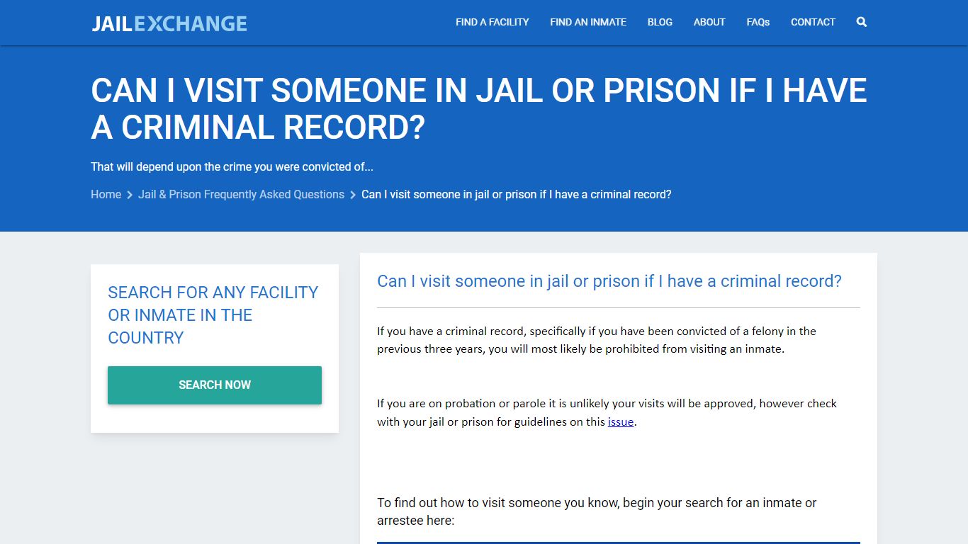 Can I visit someone in jail or prison if I have a criminal record?