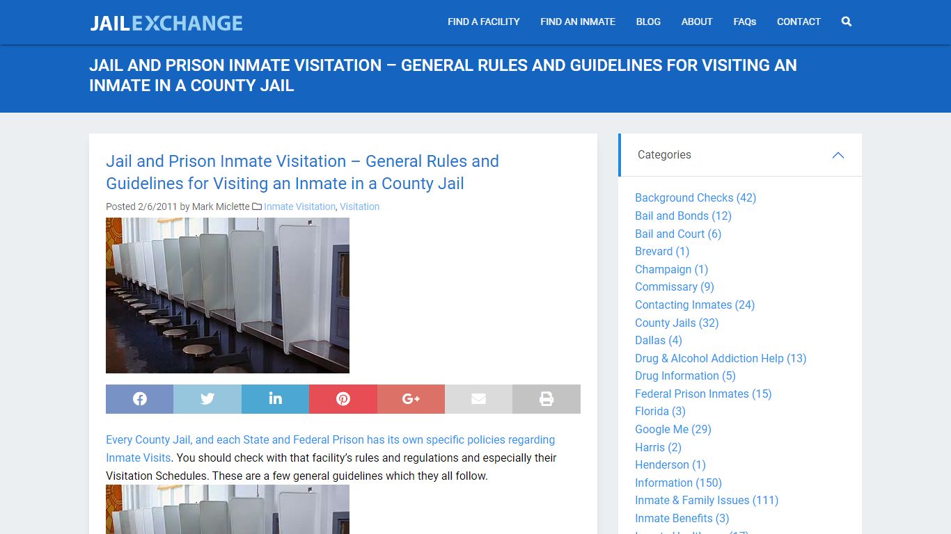 Jail and Prison Inmate Visitation – General Rules and Guidelines for ...